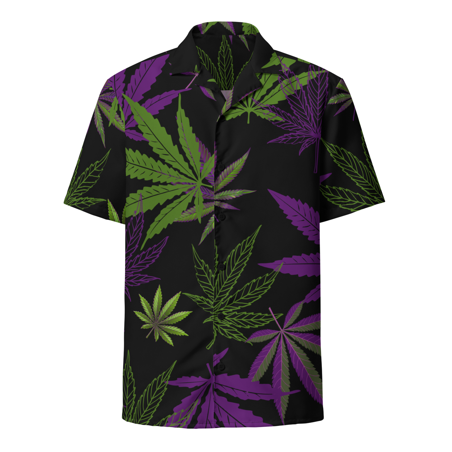 "Tropical Kush" Hawaiian-Style Cannabis Leaf Button-Down Shirt