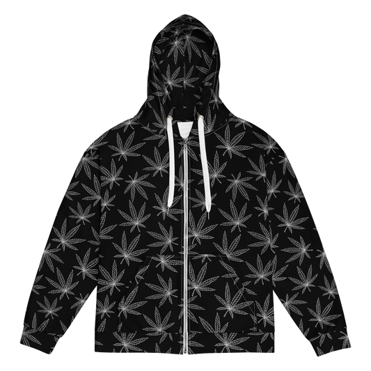 "Leafy Dreams" Zip-Up Cannabis Grower Hoodie (B/W)