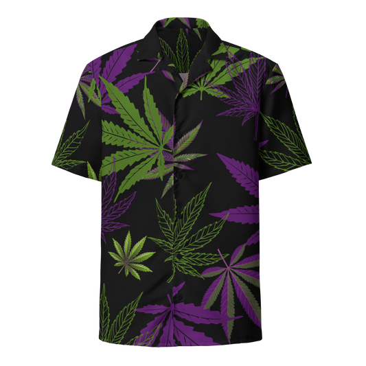 "Tropical Kush" Hawaiian-Style Cannabis Leaf Button-Down Shirt